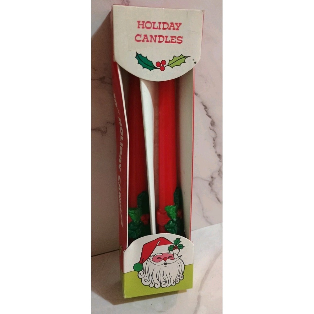 Vintage 10"‎ Christmas Holiday Red Taper Candles Christmas Trees-New Old Stock